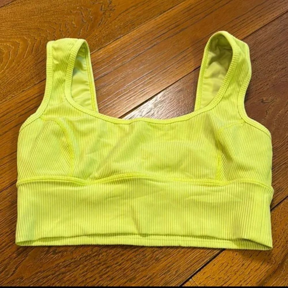 Free People Movement Neon Yellow Ribbed Sports Bra Size Small